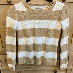 Old Navy Tan and White Cable Knit Sweater